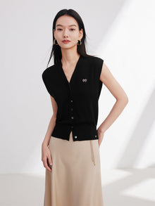 Sleeveless Button-Down Vest | Black