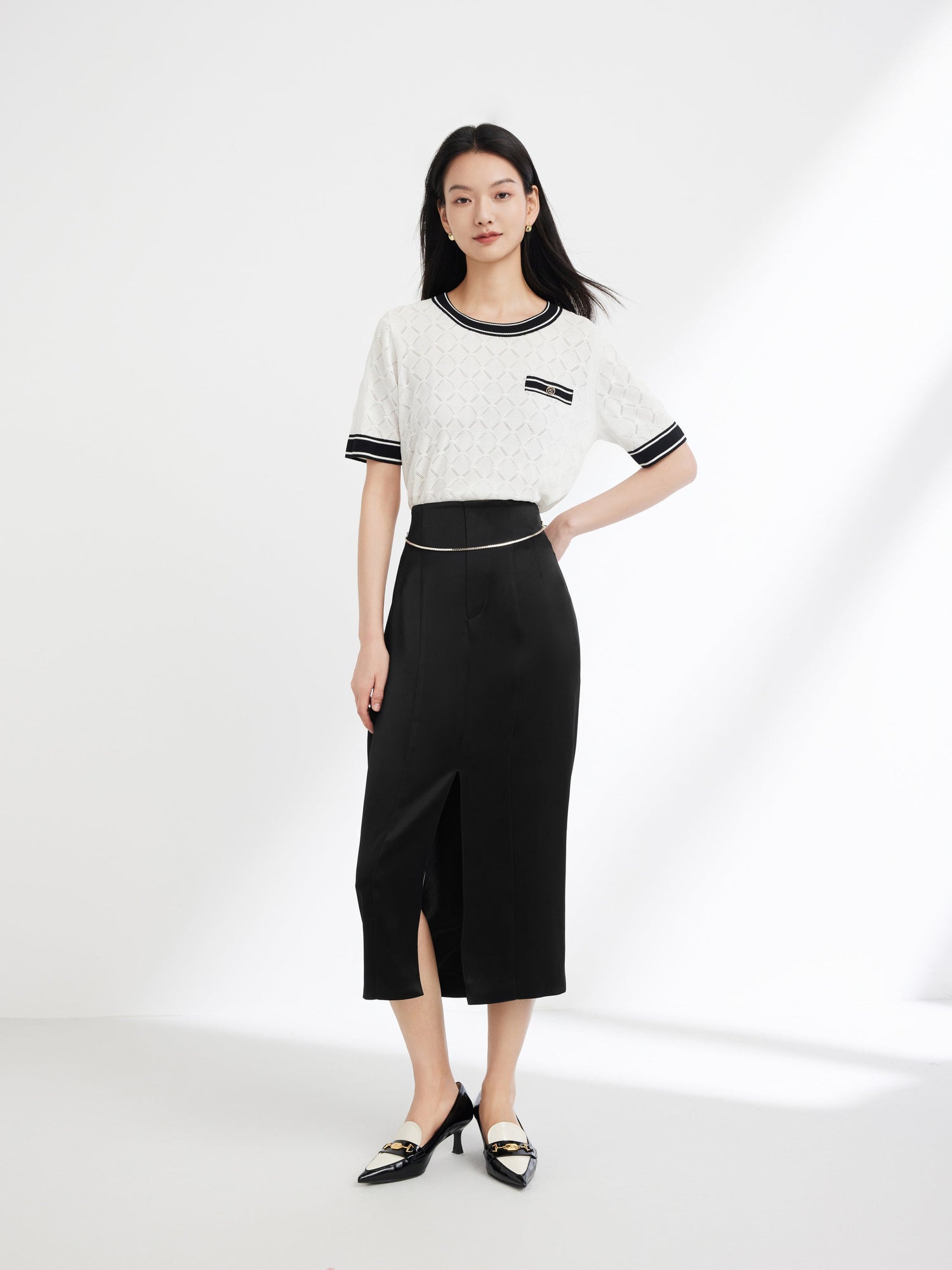 Triacetate Satin Midi Skirt | Black