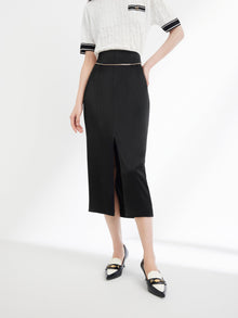 Triacetate Satin Midi Skirt | Black