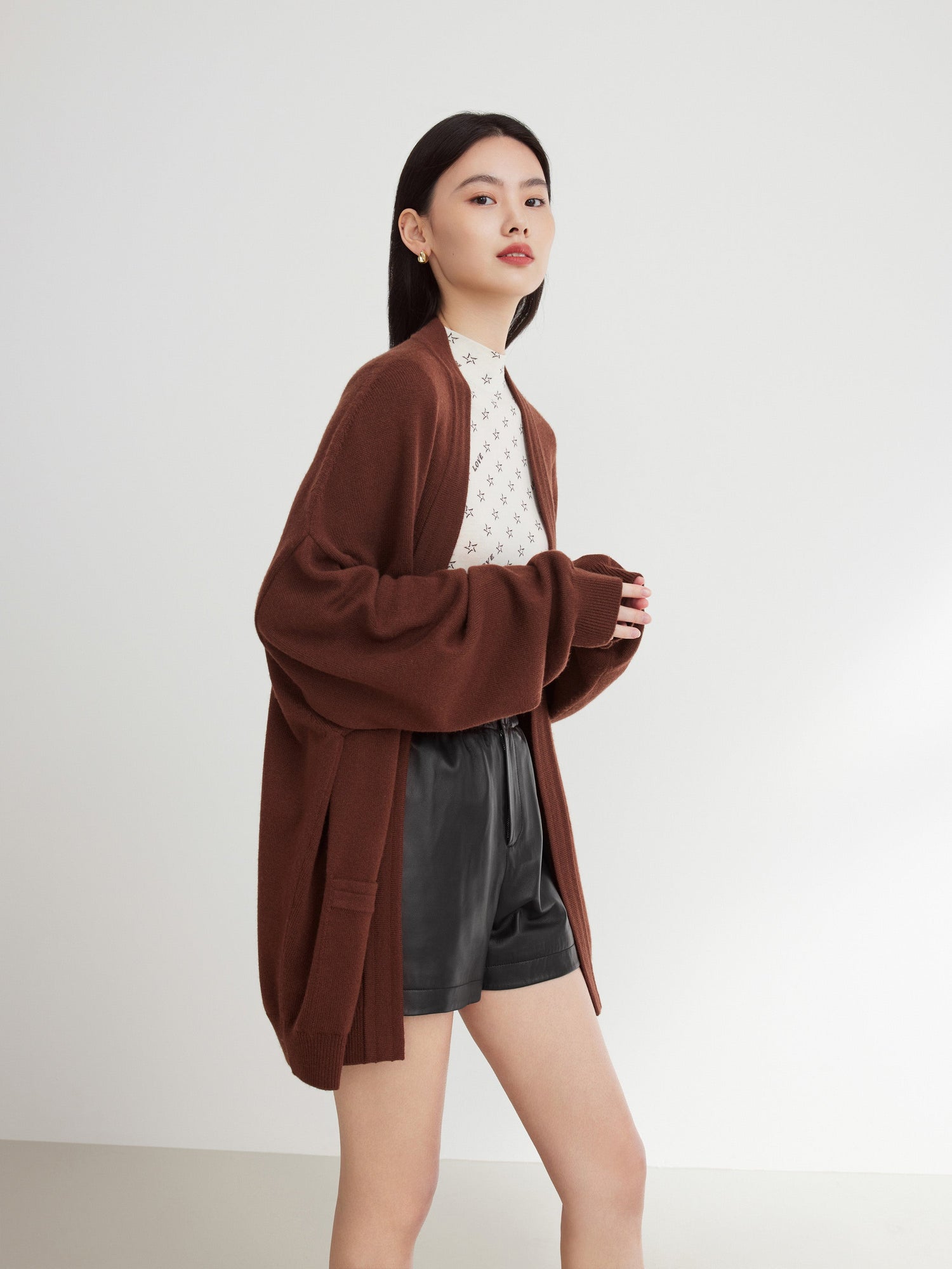 Oversized V-Neck Sweater | Brown