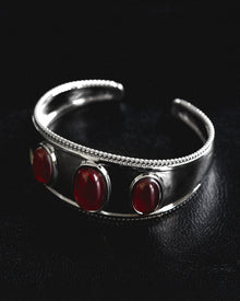 The Shiraz Bangle | Dark Red Cabochon | Silver