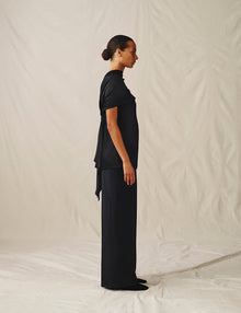 Womens | The Knotted Satin Top | Black
