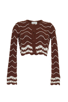 Jolene Cardigan | Brown Ivory Wave Multi Crochet