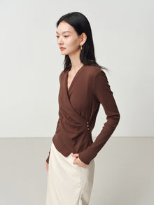 V-Neck Slim-Fit Slimming Top | Brown