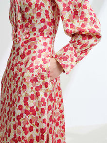 Silk Waist-Cinching Dress | Red