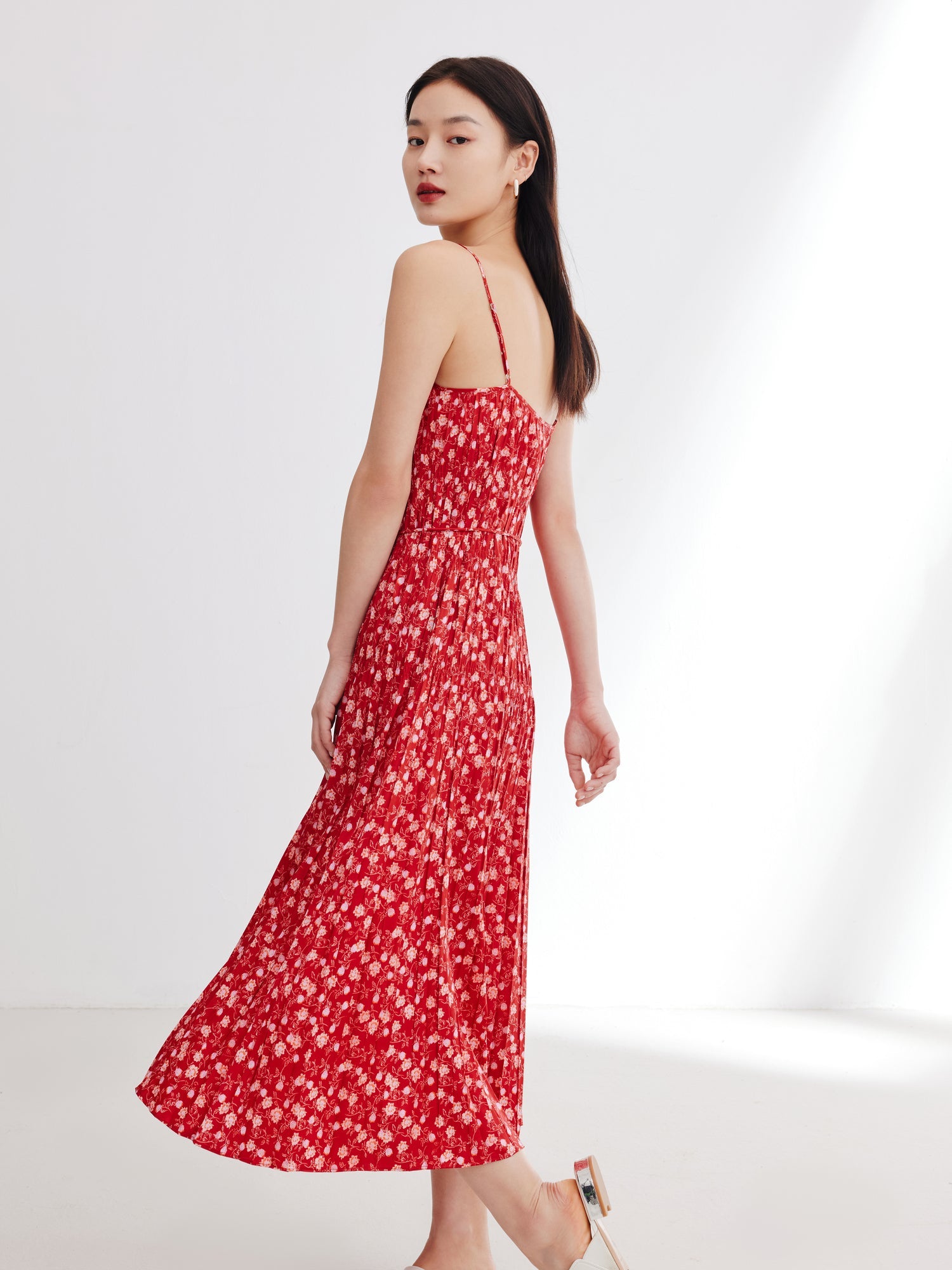 Traditional Chinese Style Floral Suspenders Dress | Red