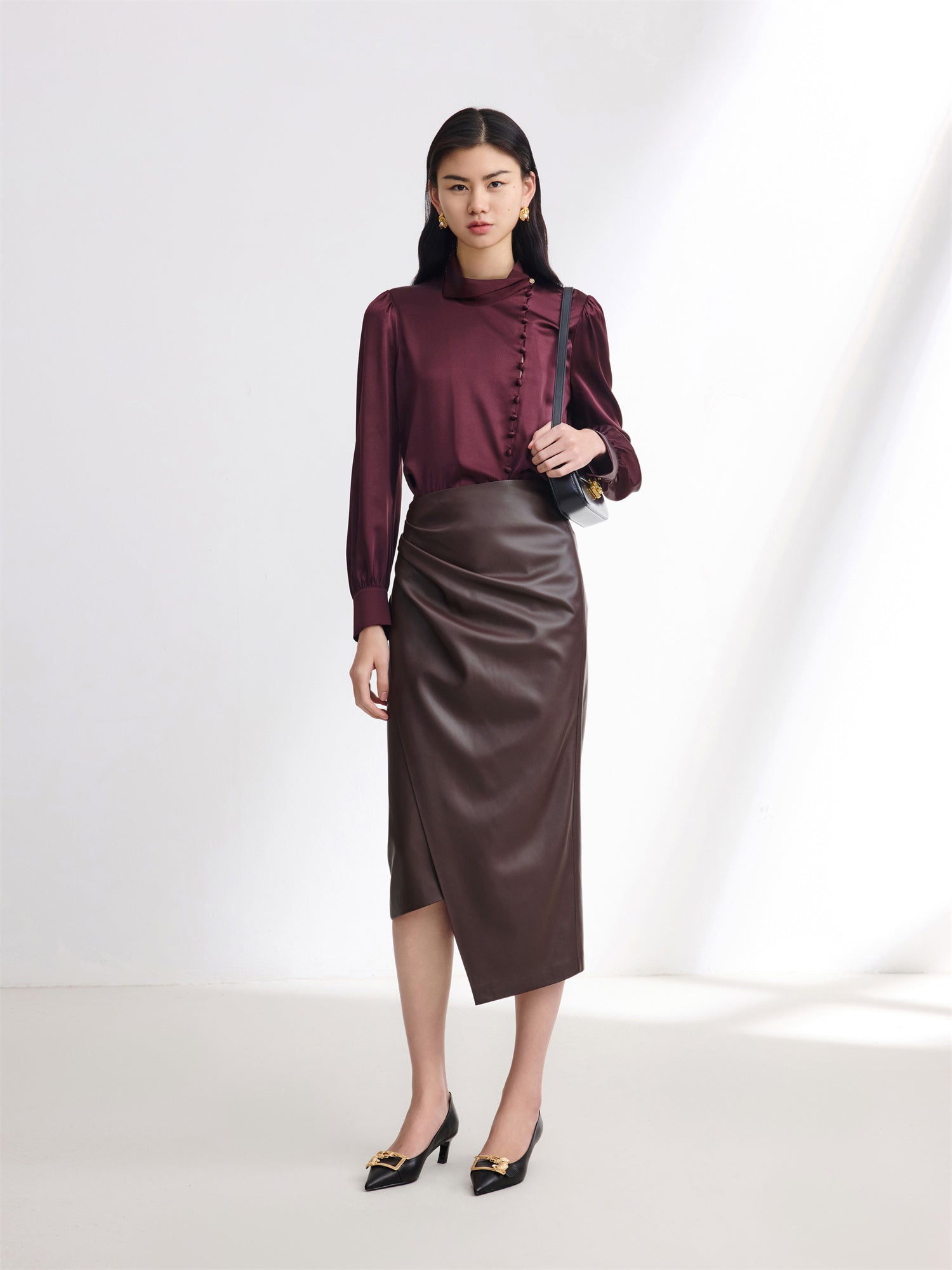 Leather Skirt with split | Brown