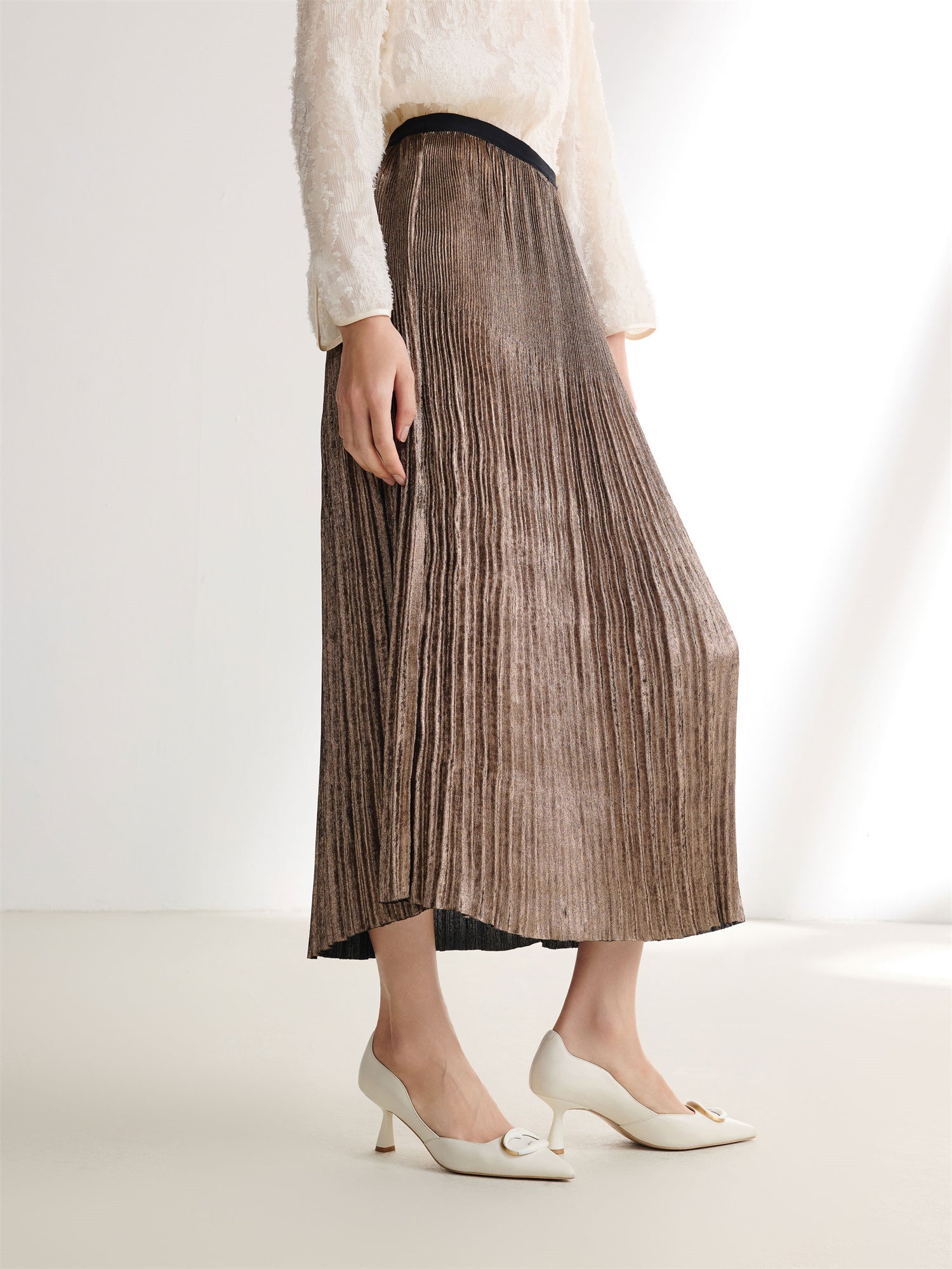 Foil Pleated Skirt | Golden