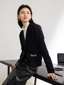 Pure Wool Knitted Cardigan | Black