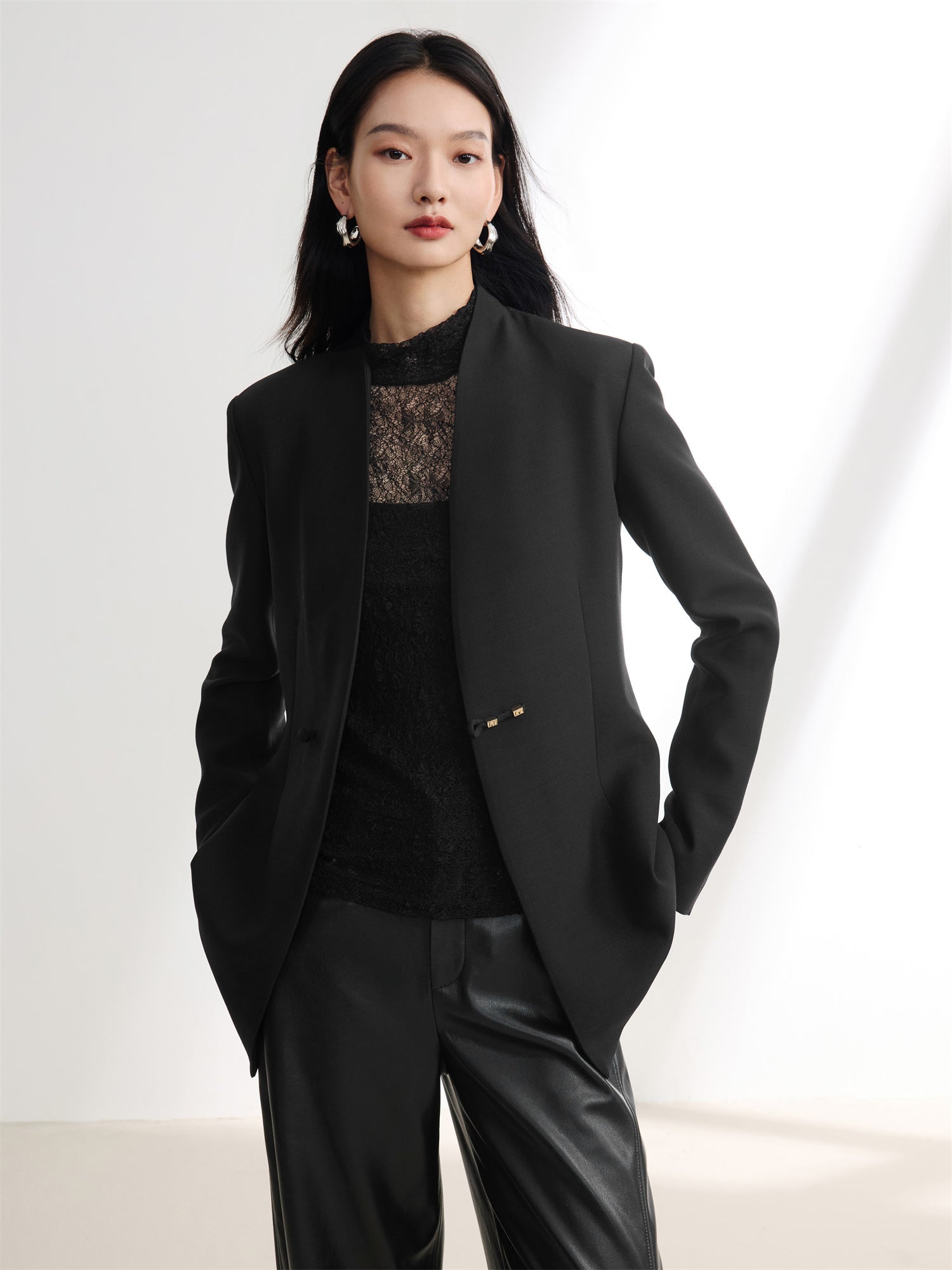 Mandarin Collar Jacket | Black