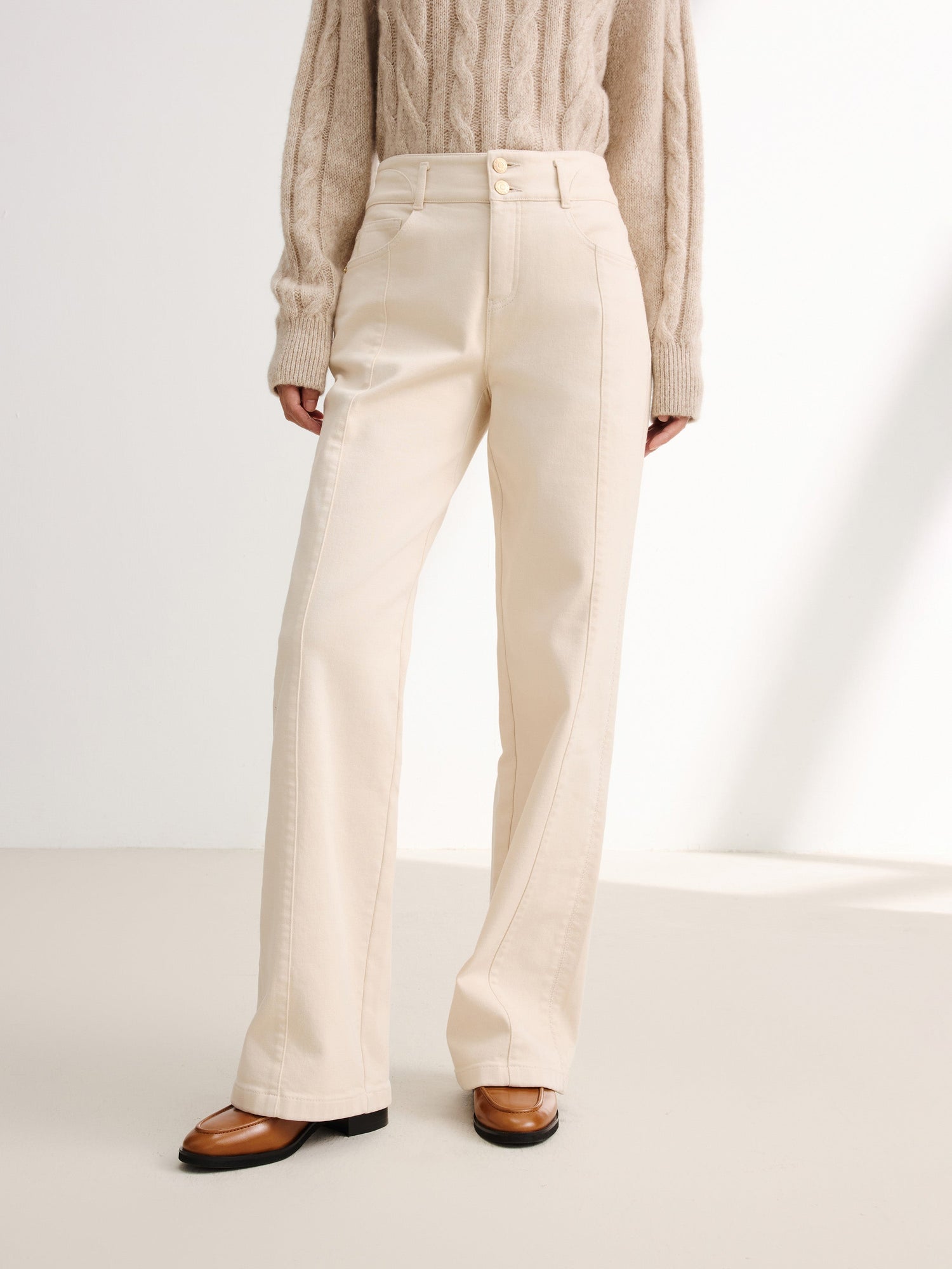 High-Waisted Wide-Leg Jean | Beige