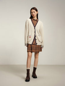 Yak Wool Ethnic Jacquard Cable Knit Cardigan | Beige