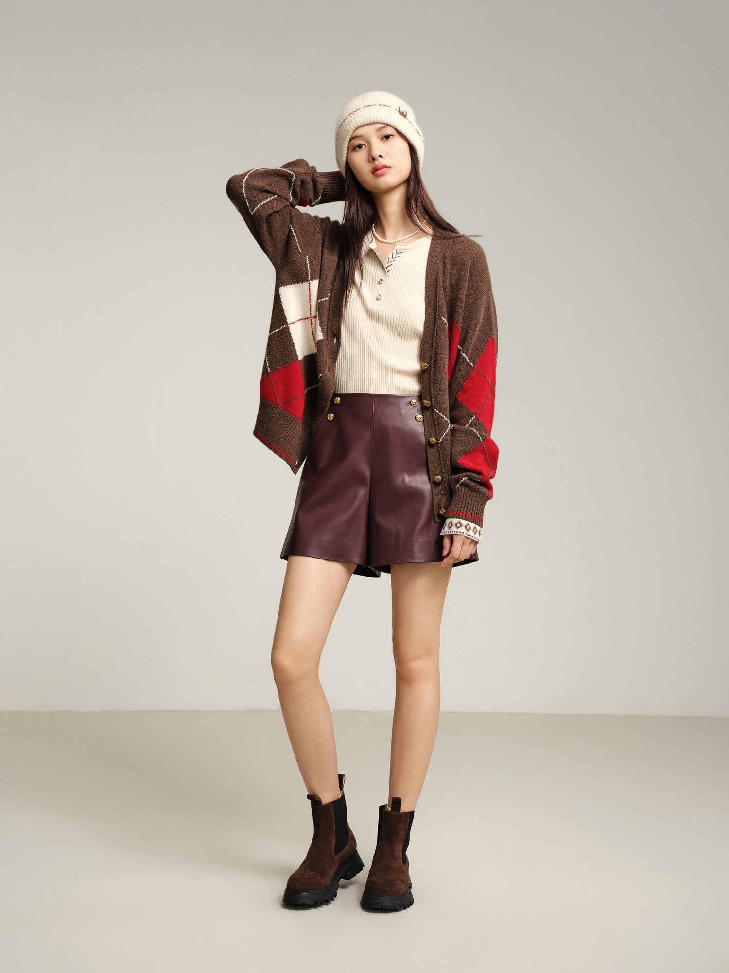 Pattern Knit Cardigan | Brown Multi