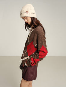 Pattern Knit Cardigan | Brown Multi