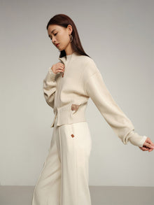 Batwing Sleeve Zippered Jacket | White