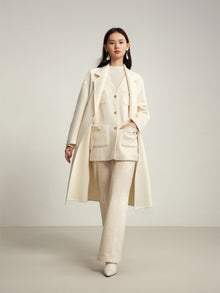 Notched Collar Cashmere Double-Breasted Coat | White