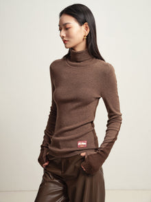 Turtleneck Knit Top | Heather Brown