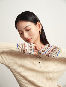 Yak Wool Ethnic Style Pullover | Beige
