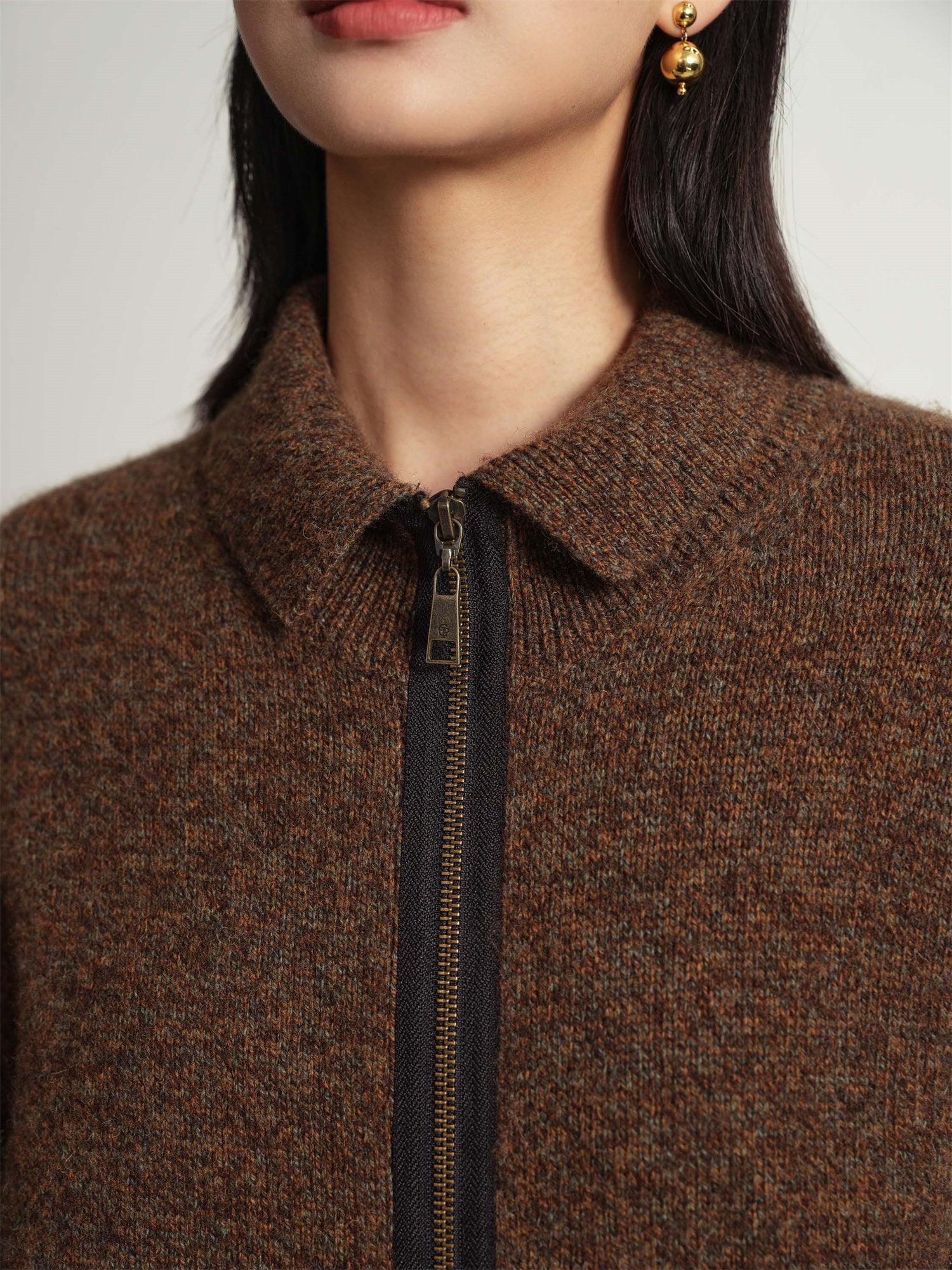 Zippered Sweater Jacket | Brown