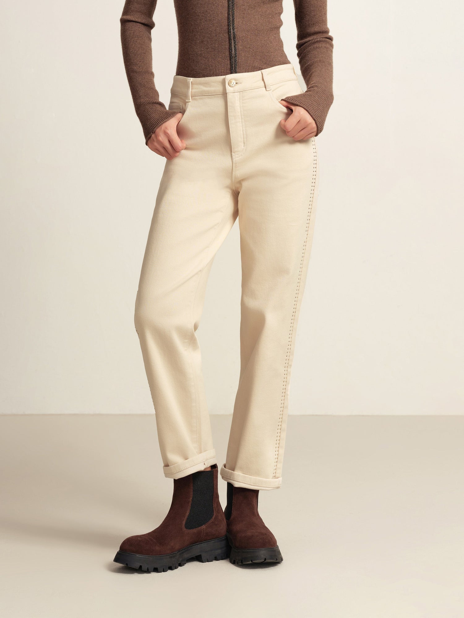 High-Waisted Straight-Leg Jean | Beige