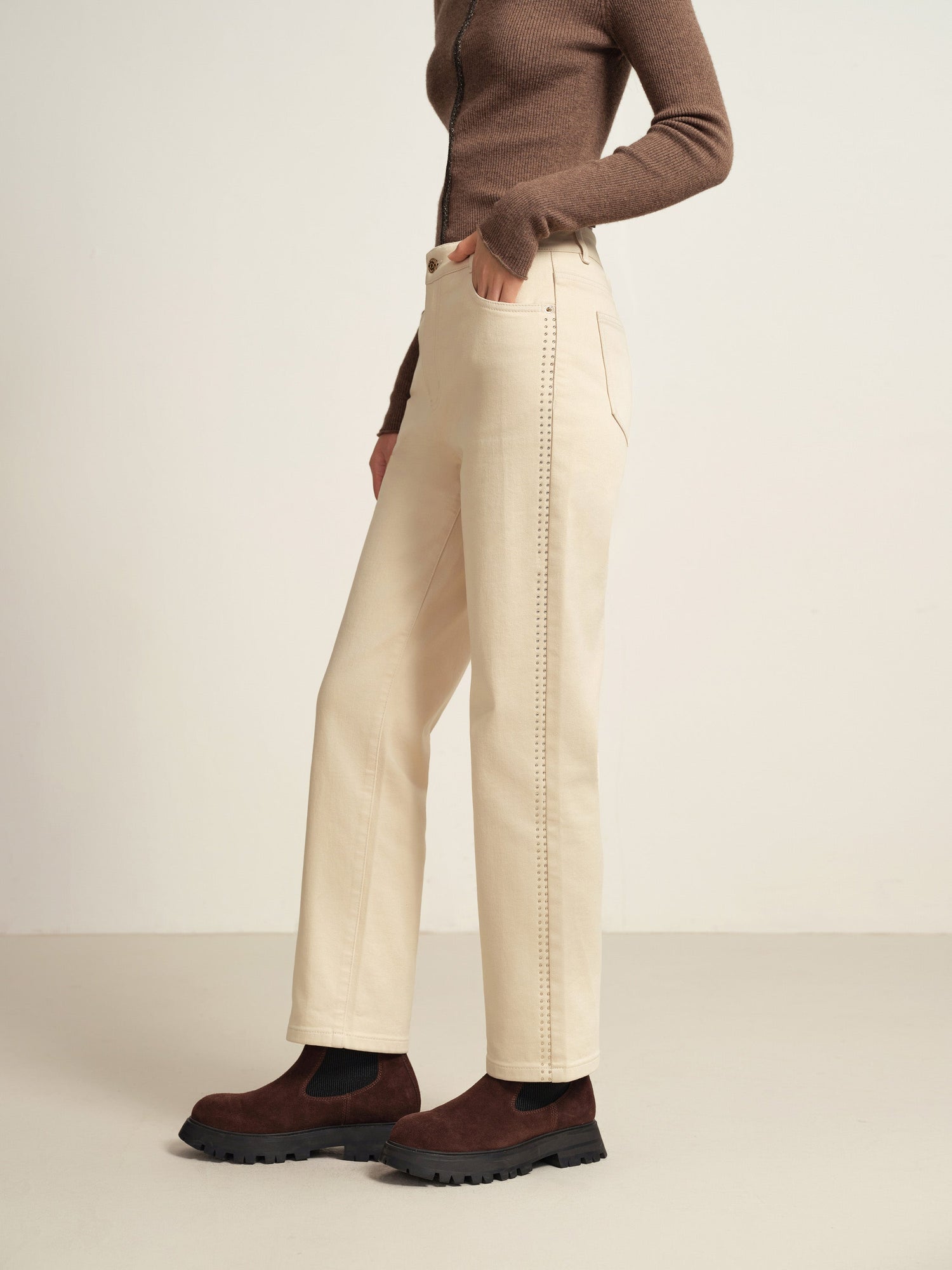 High-Waisted Straight-Leg Jean | Beige