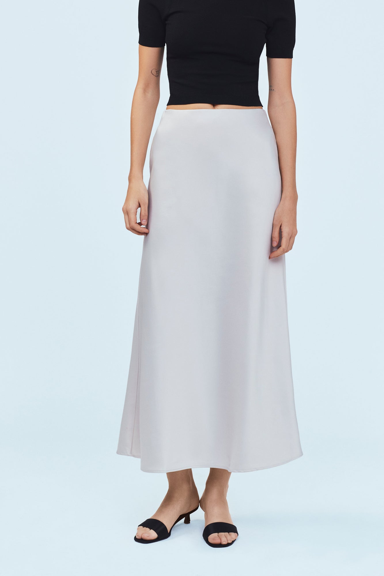 satin maxi skirt navy