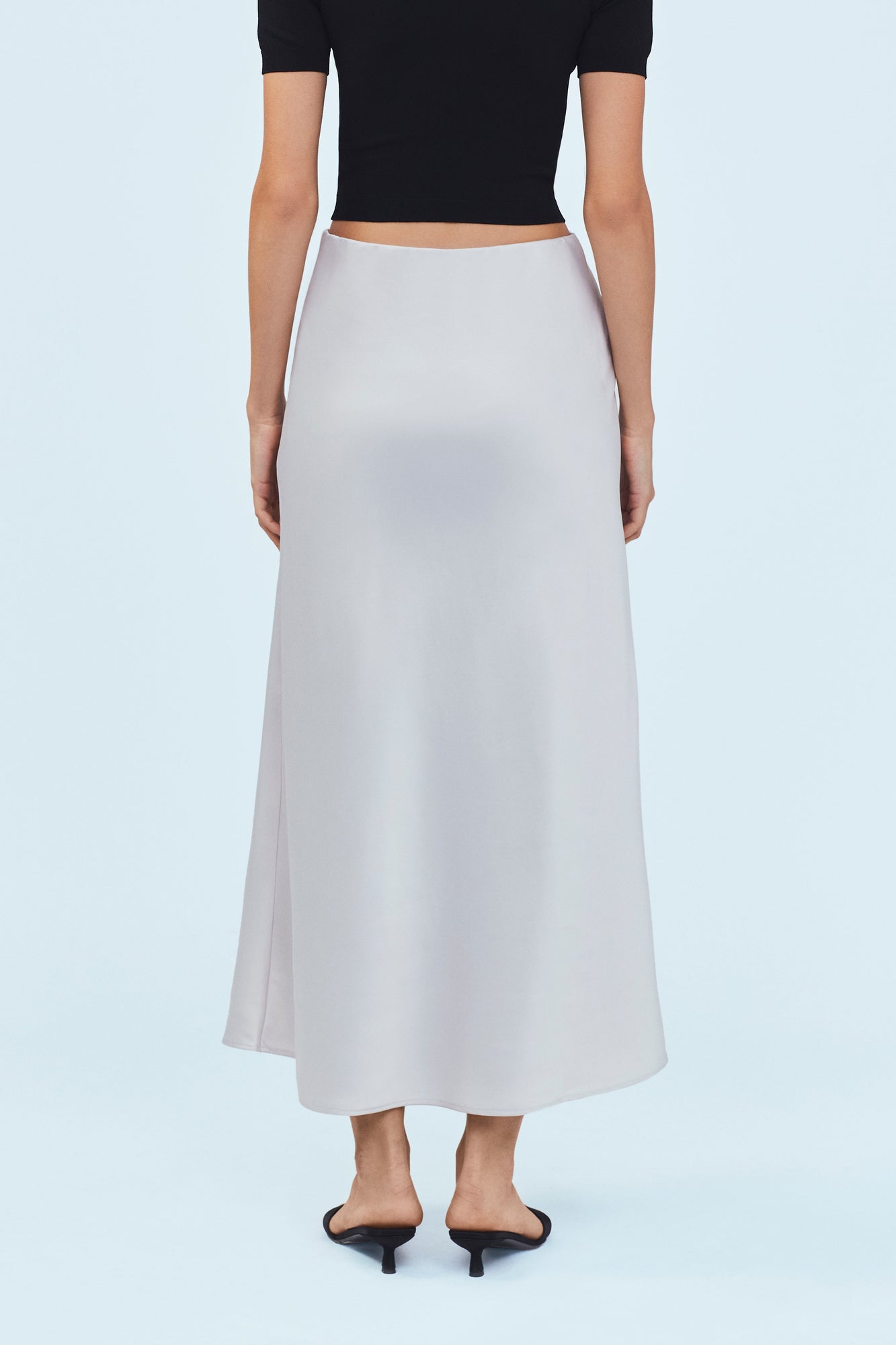 satin maxi skirt white sand