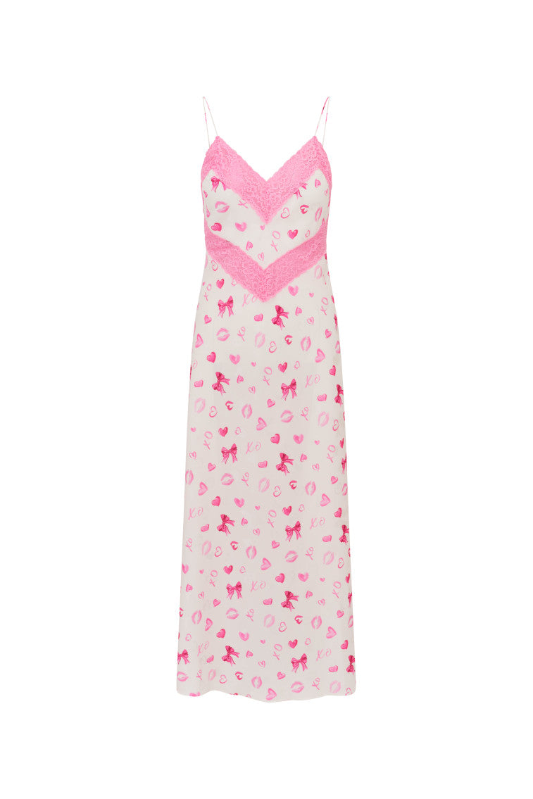 Serita Bow & Kiss Print Maxi Dress | Rosey Dream