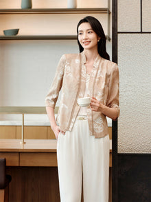 Silk Straight-Shoulder Blazer | Khaki