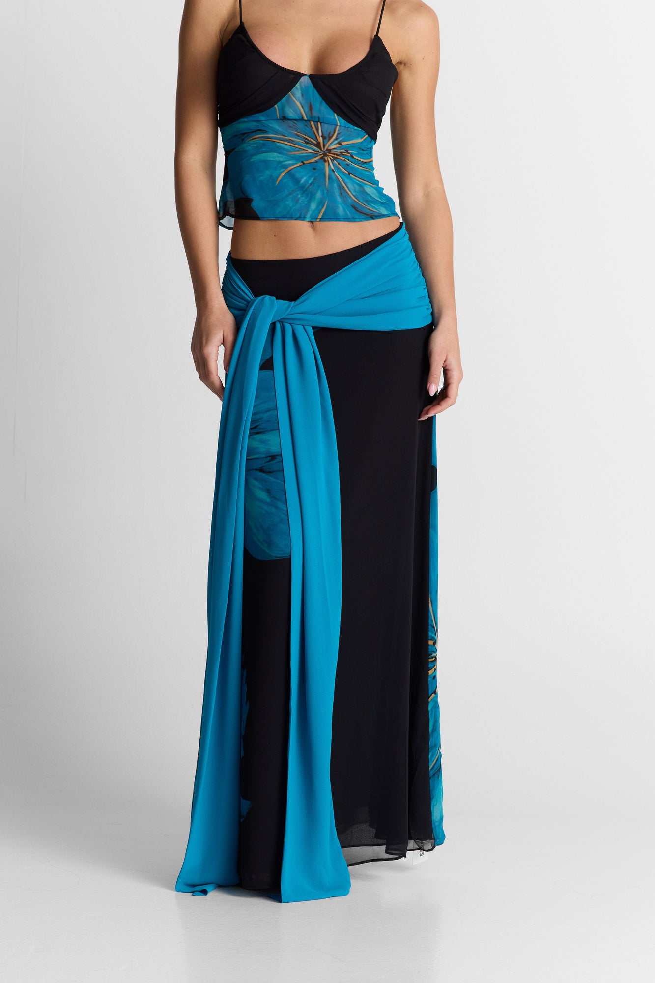 Marina Maxi Skirt Print | Black/Blue Floral Print
