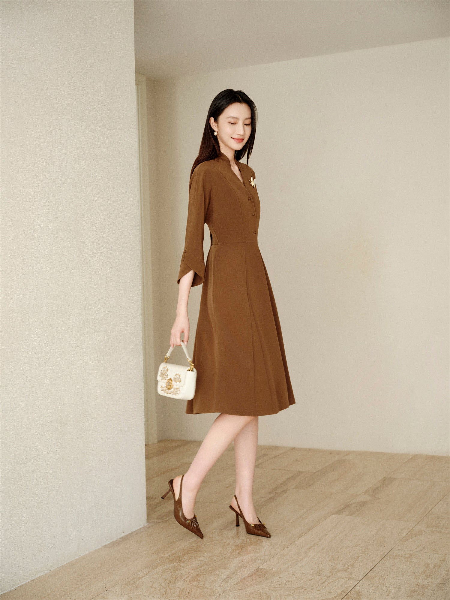 Silk Dress | Brown