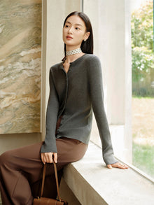 Pure Wool Knit Cardigan | Grey