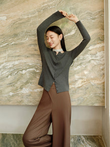 Pure Wool Knit Cardigan | Grey