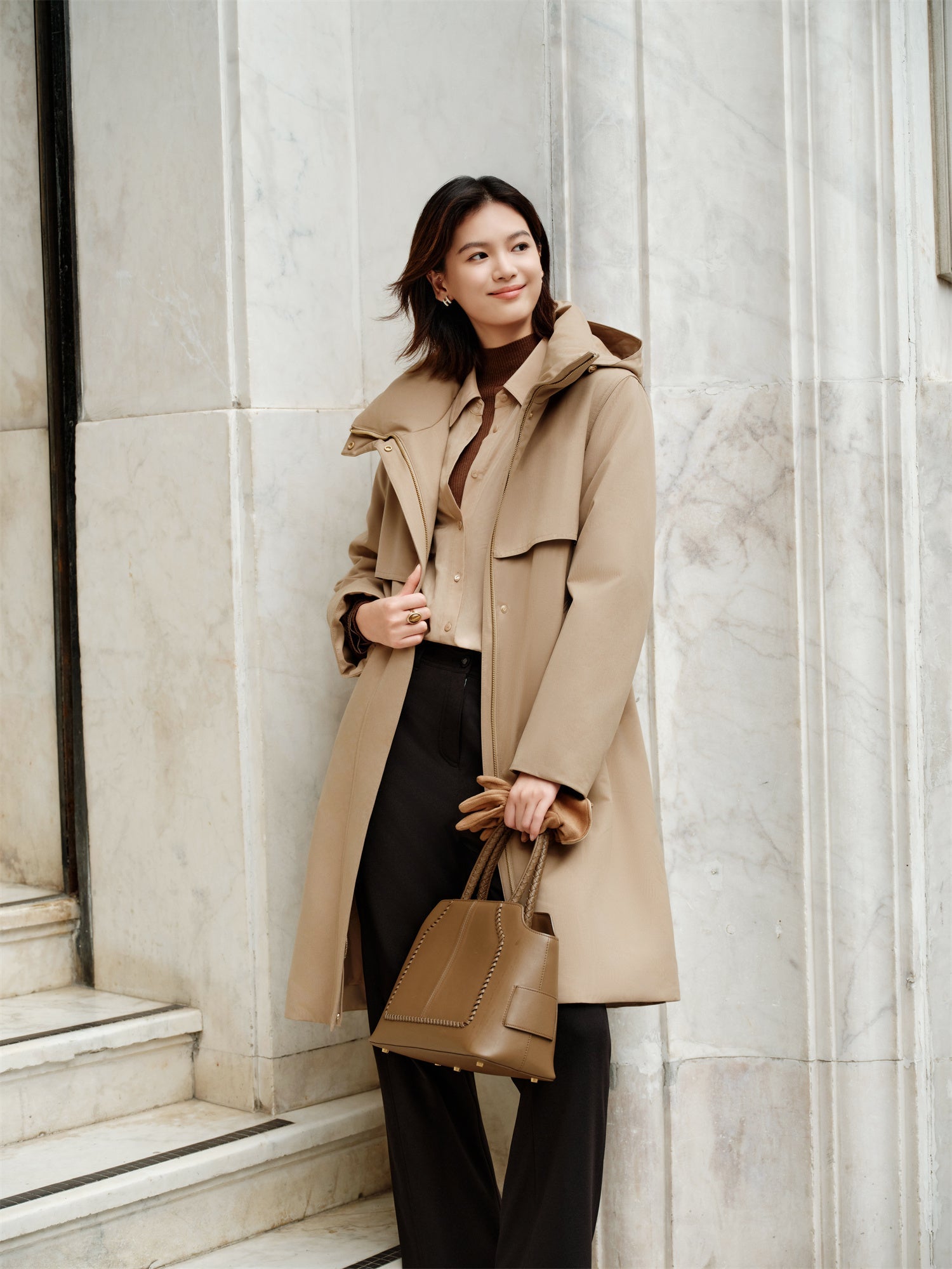 Wool Trench Down Coat | Khaki