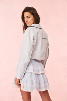 Rheisa Cropped Leather Moto Jacket | Celestial Blue