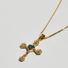 The Emerald Heart Cross Necklace | Gold