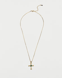 The Emerald Heart Cross Necklace | 18Kt Gold Plated Stainless Steel