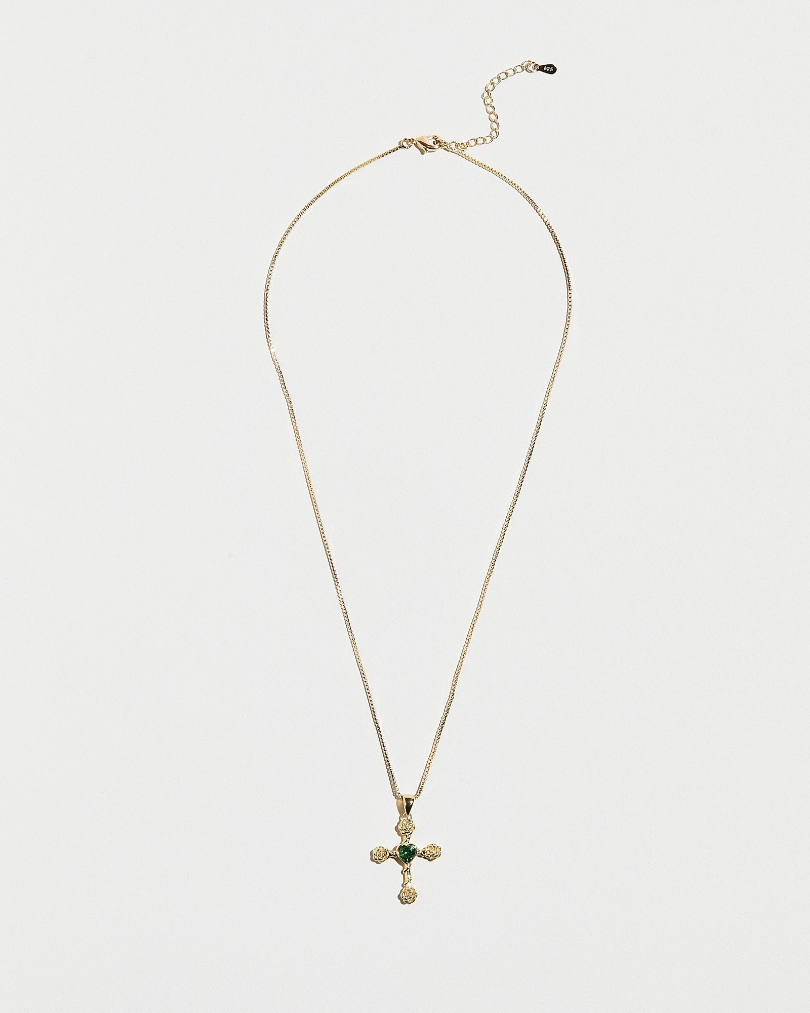 The Emerald Heart Cross Necklace | Gold