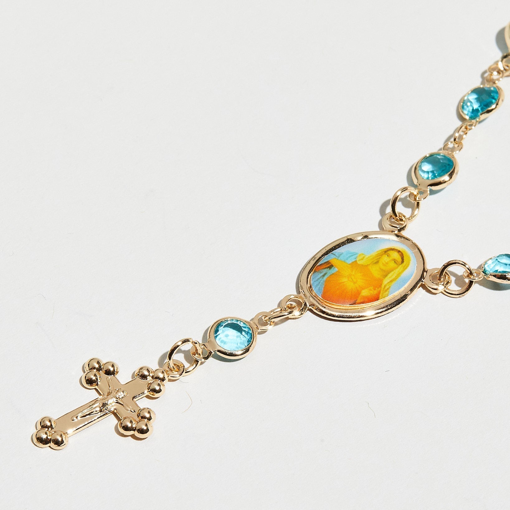 The Aqua Marine Rosary Anklet | Gold