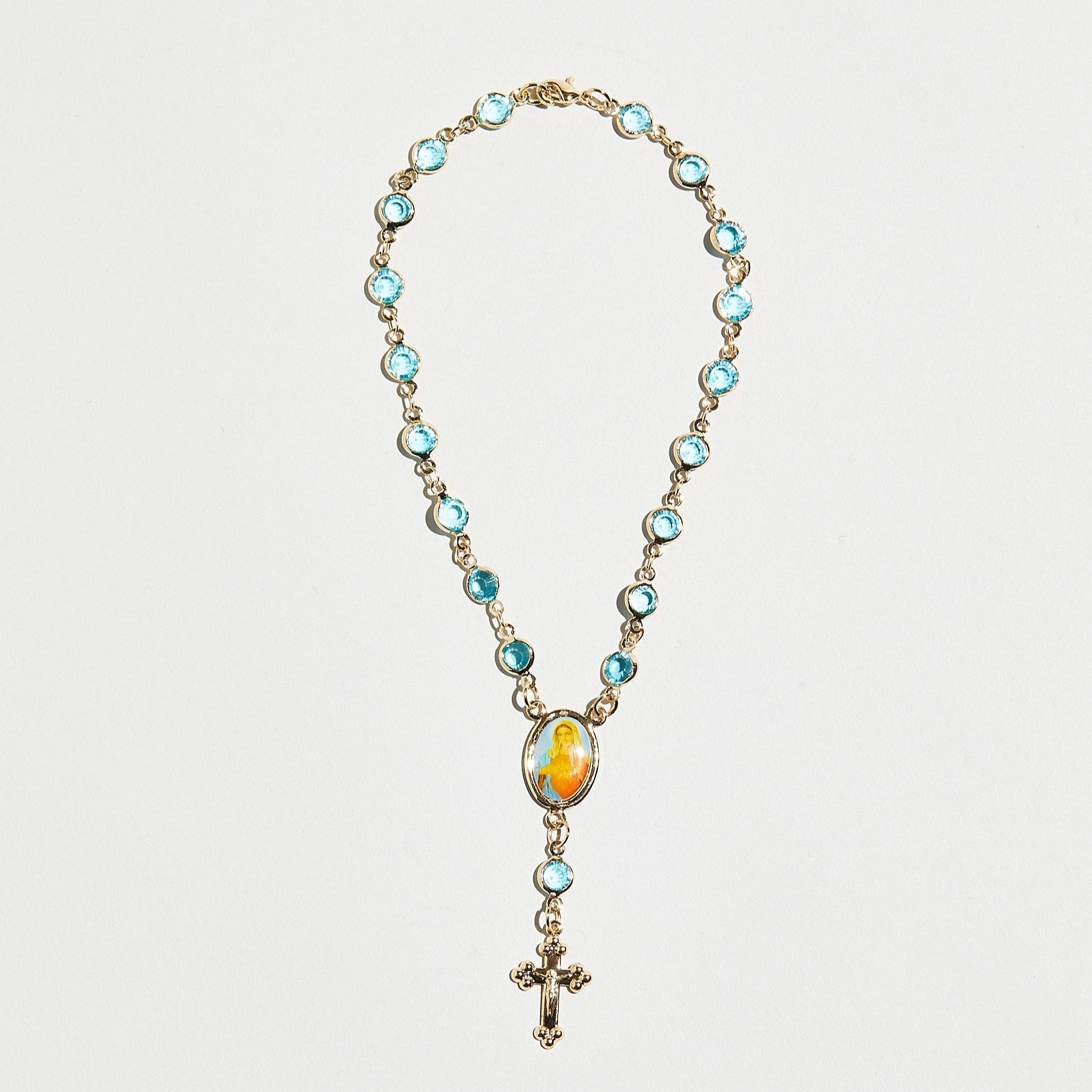 The Aqua Marine Rosary Anklet | Gold