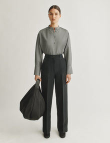 Womens | The Oversized Shirt in Lightweight Melange Wool | Light Grey