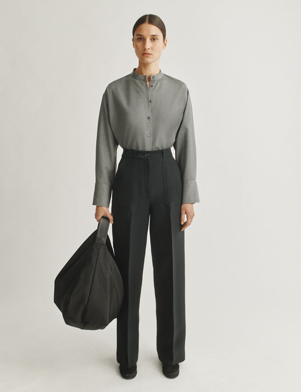 Womens | The Oversized Shirt in Lightweight Melange Wool | Light Grey