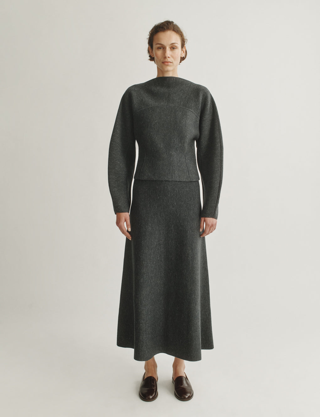 Womens | The Knit Corset Skirt in Wool-Silk Melange | Anthracite