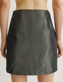 Womens | The Mini Skirt In Silk Shantung | Charcoal