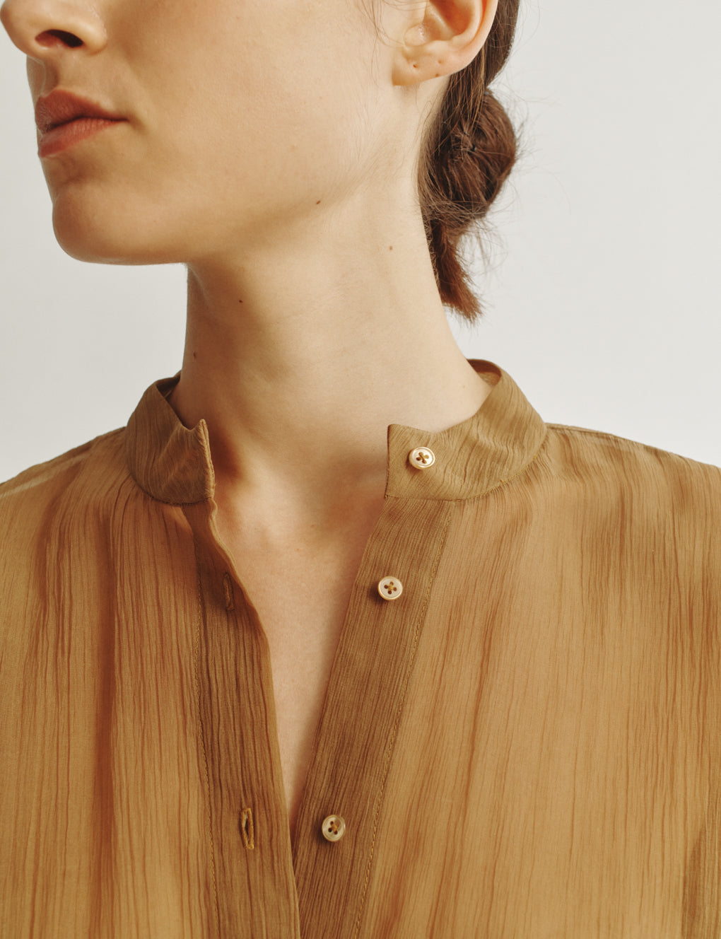 Womens | The Oversized Shirt in Starched Chiffon | Bronze