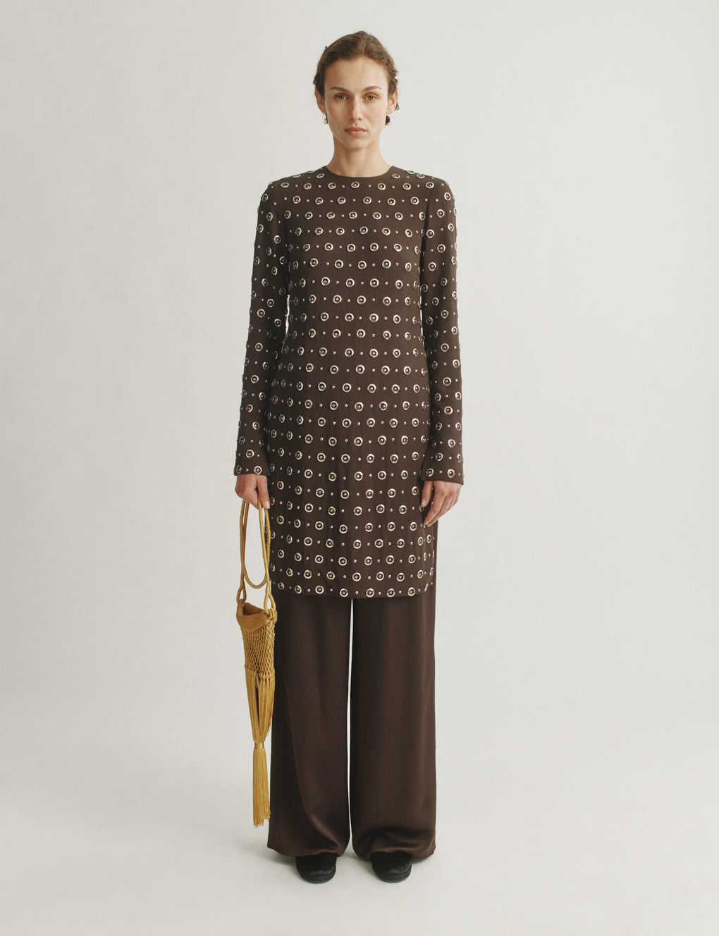 Womens | The Tunic in Embroidered Crepe | Espresso