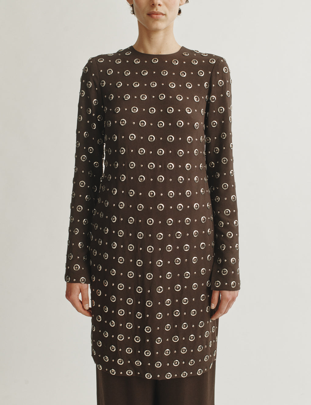 Womens | The Tunic in Embroidered Crepe | Espresso