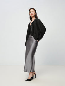 Mulberry Silk Wool Jacquard Frog Button Jacket | Black