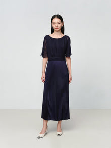 Pleated Patchwork Dress | Navy