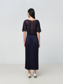Pleated Patchwork Dress | Navy